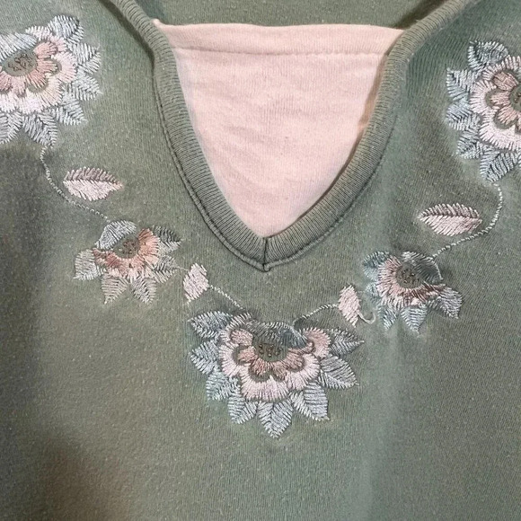 Classic Elements Mint Green Blouse Plus Size 24/26W Flower Embroidered Cotton - Picture 4 of 8